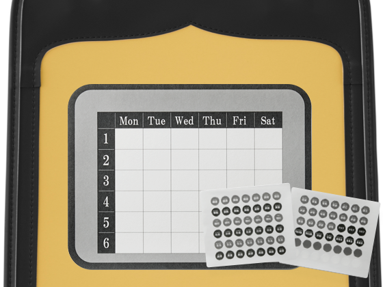 6年分の時間割表と科目シール付き。